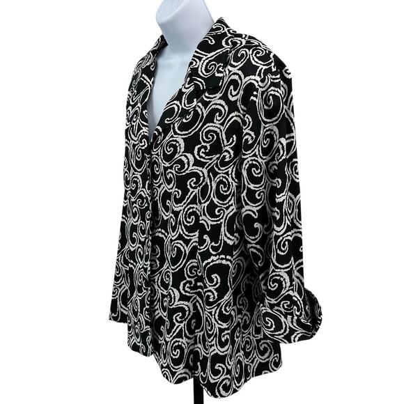 Dressbarn Jacket WMNS 14/16 Black White Geometric Dress Coat Collared Shacket - Picture 4 of 6